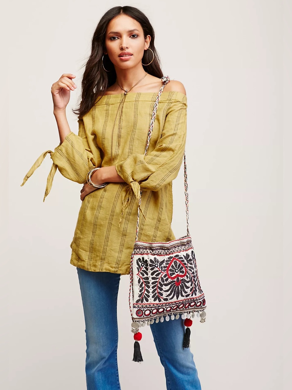 Free People x CP shades boho off shoulder tunic top 100% linen size small